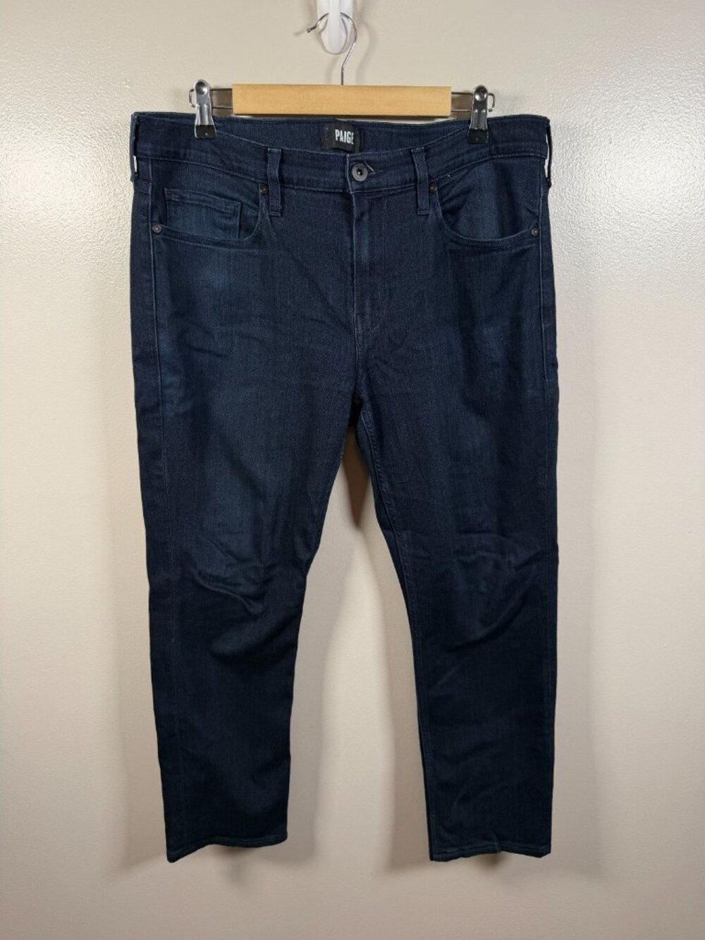 Paige Lennox Slim Jeans Size 34x26 Dark Wash Hemmed Short Dark Wash Denim